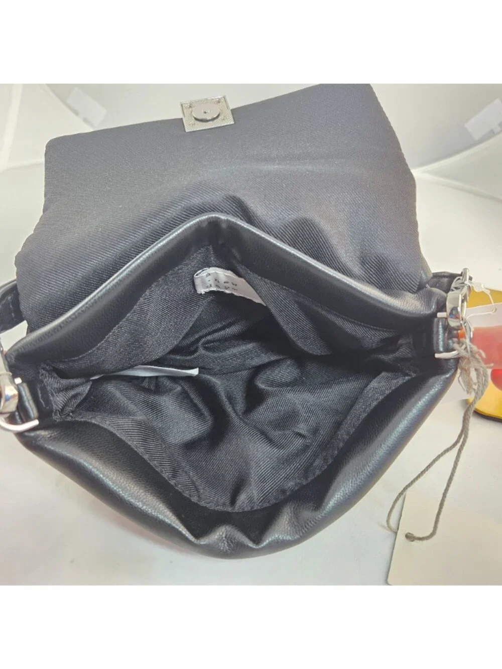 Black Faux Leather Micro Nano Satchel Chain A New Day Soft Puffy Magnetic Close